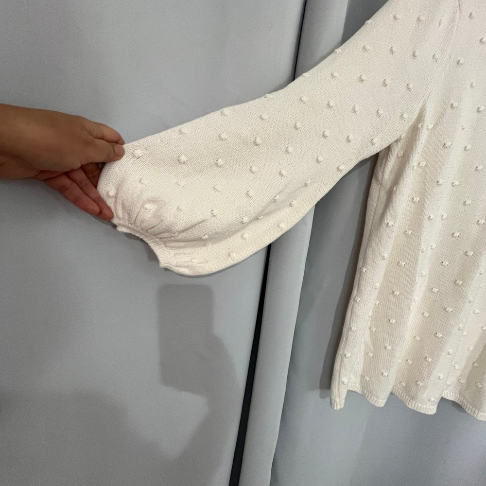 Girl With Curves Cream Bobble Knit‎ Sweater Bishop Sleeve Cozy Cabin Tunic 18/20 - Picture 9 of 10